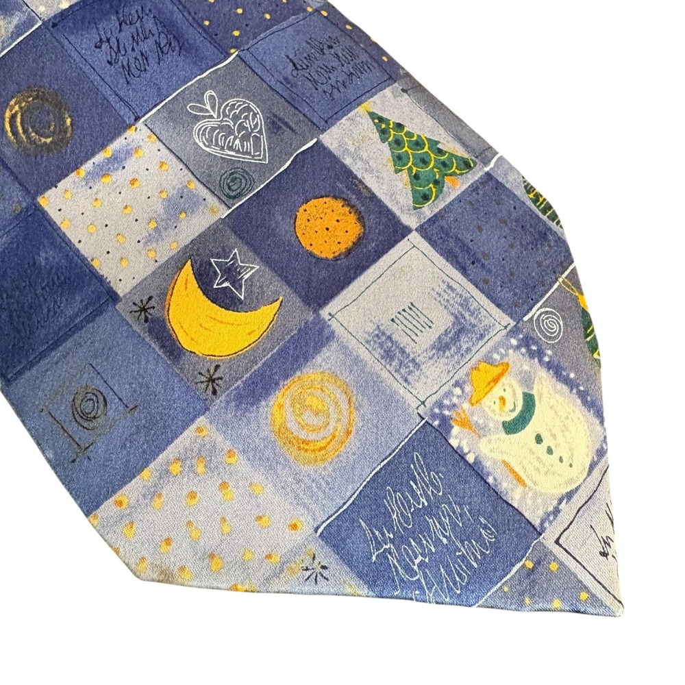 John Ashford Tie Men's 100% Silk Snowman Moon Star Christmas Holiday